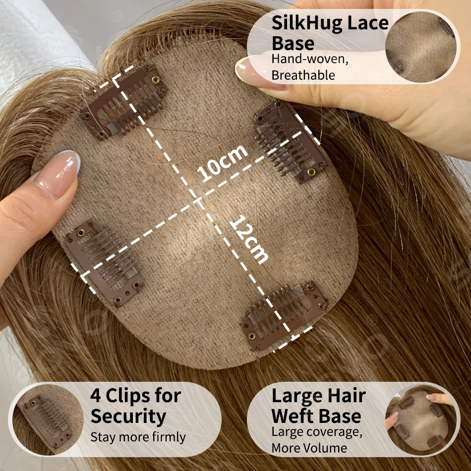 Remy Human Hair Topper Without Bangs 10×12CM Hand Stitched 360°3D Invisible Hair Piece Natural Cover For Thinning Hair