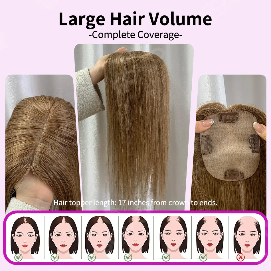 Remy Human Hair Topper Without Bangs 10×12CM Hand Stitched 360°3D Invisible Hair Piece Natural Cover For Thinning Hair