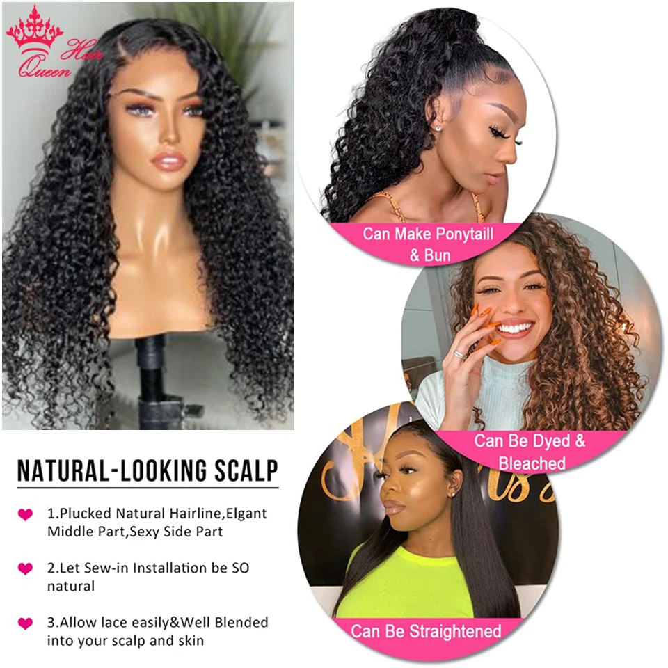 Queen Hair #1 Jet Black Color Burmese Curly Wig Deep Wave 13x6 13x4 Full Frontal 4x4 5x5 6x6 HD Closure 100% Human Raw Hair Wig