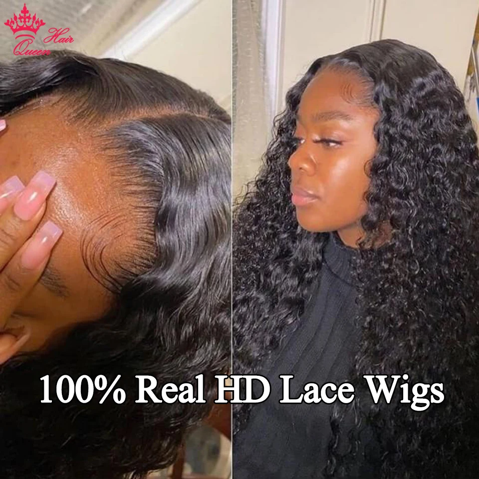 Queen Hair #1 Jet Black Color Burmese Curly Wig Deep Wave 13x6 13x4 Full Frontal 4x4 5x5 6x6 HD Closure 100% Human Raw Hair Wig