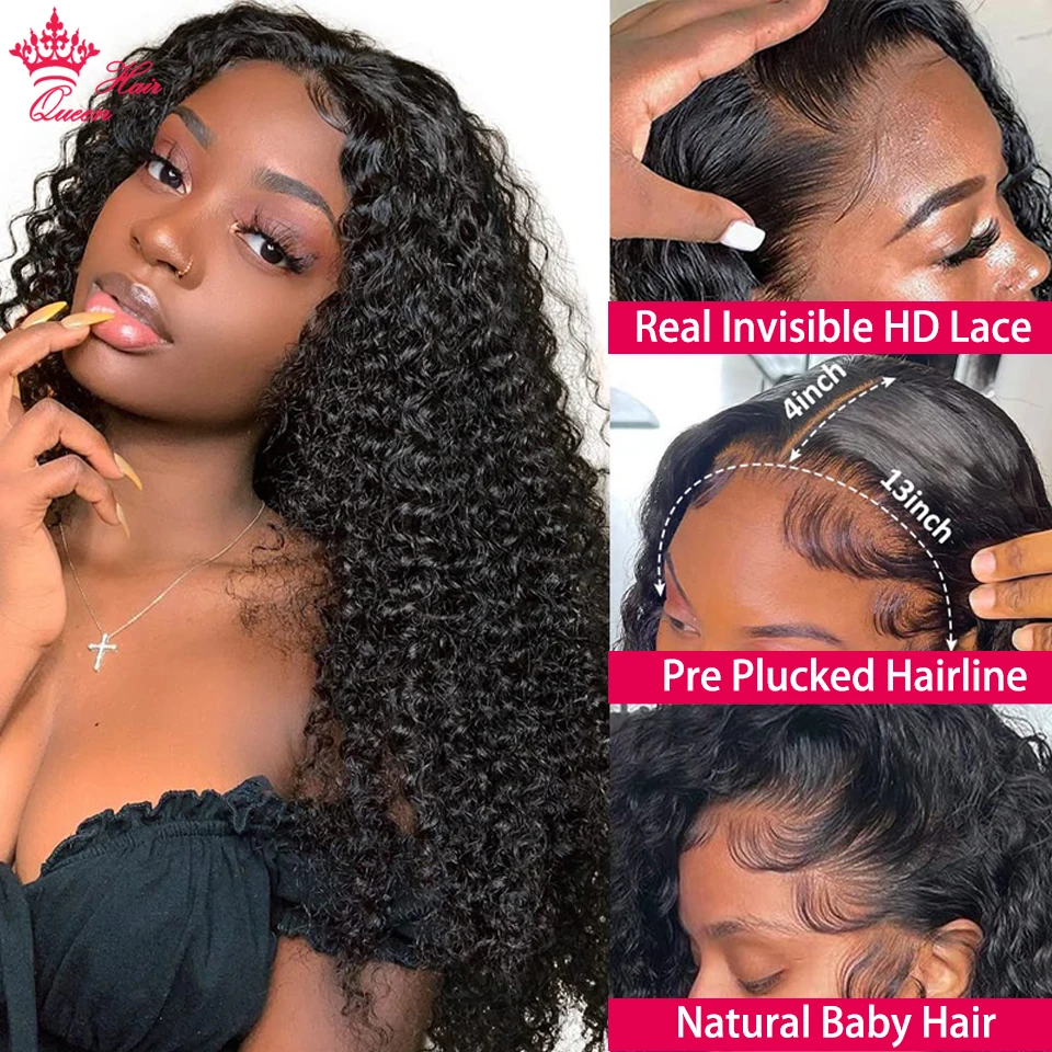 Queen Hair #1 Jet Black Color Burmese Curly Wig Deep Wave 13x6 13x4 Full Frontal 4x4 5x5 6x6 HD Closure 100% Human Raw Hair Wig