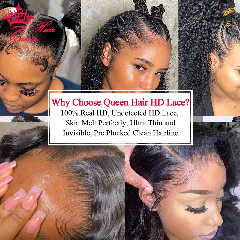Queen Hair #1 Jet Black Color Burmese Curly Wig Deep Wave 13x6 13x4 Full Frontal 4x4 5x5 6x6 HD Closure 100% Human Raw Hair Wig