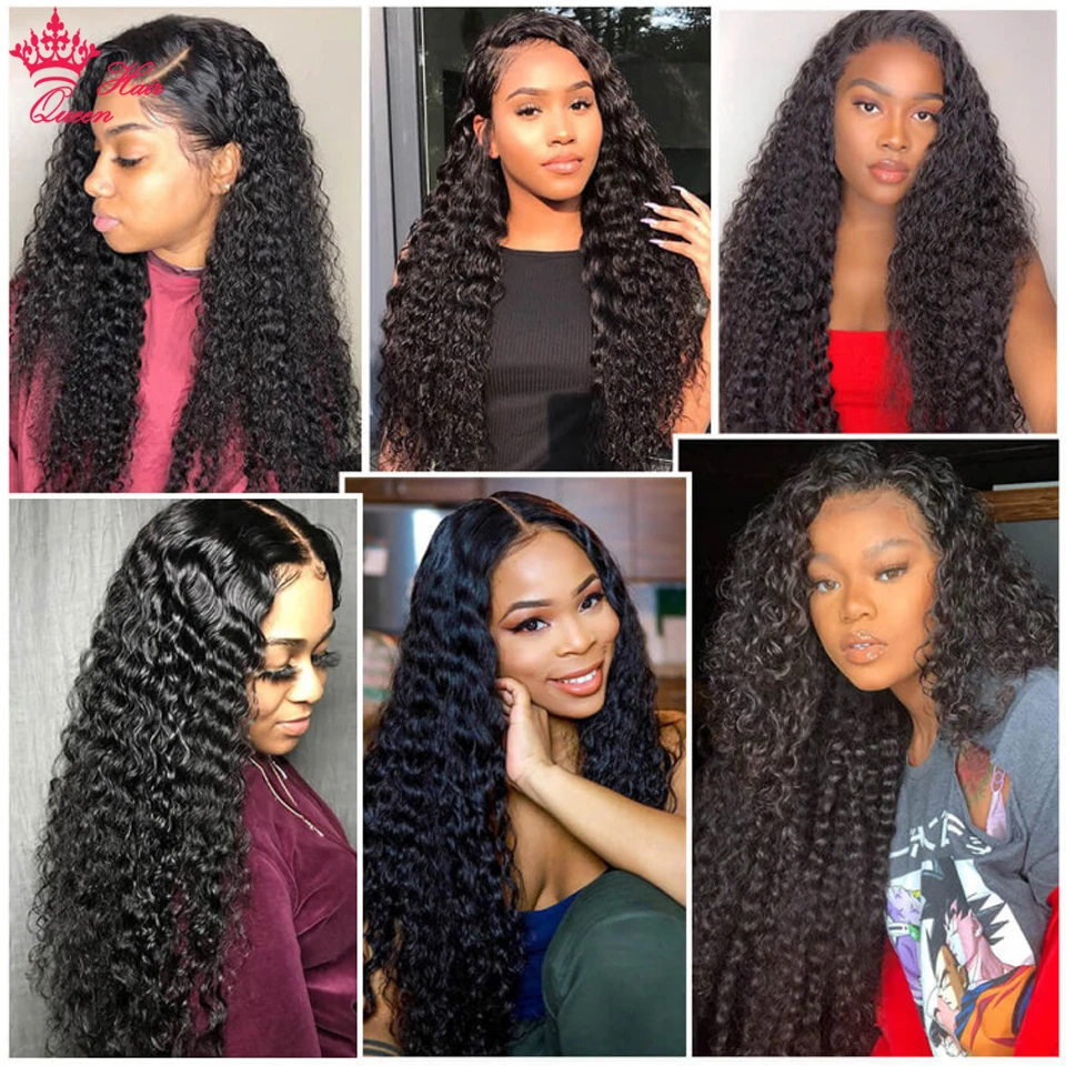 Queen Hair #1 Jet Black Color Burmese Curly Wig Deep Wave 13x6 13x4 Full Frontal 4x4 5x5 6x6 HD Closure 100% Human Raw Hair Wig