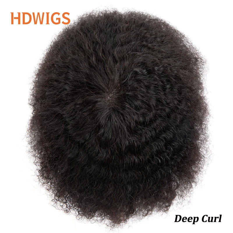 Afro Men's Capillary Prothesis Water Curly Man Toupee Indian Human Hair System Units 25mm Curl Human Hair Toppers Natural Color