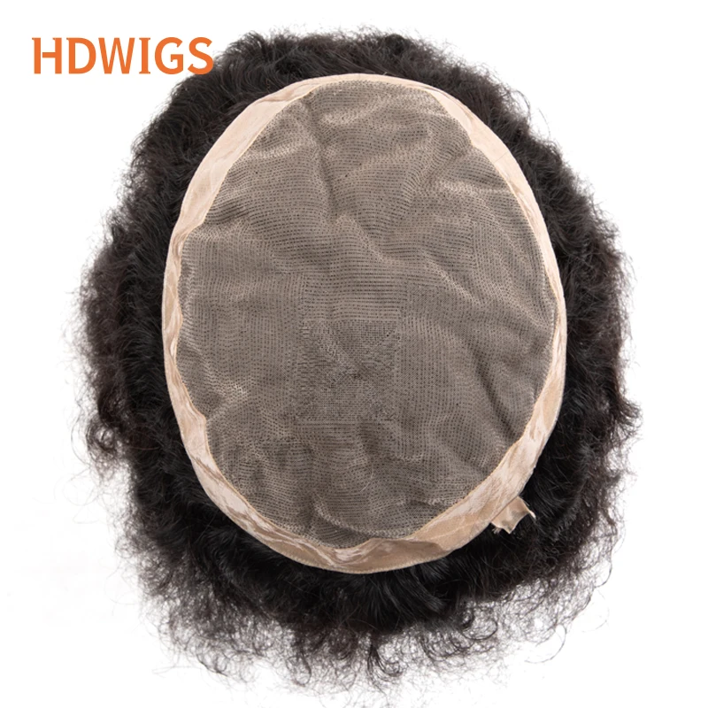 Afro Men's Capillary Prothesis Water Curly Man Toupee Indian Human Hair System Units 25mm Curl Human Hair Toppers Natural Color