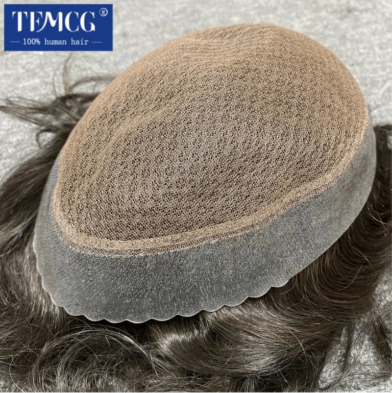 Promotion Australia-Double Layers Male Hair Prosthesis Human Hair Toupee Men's Wig Lace PU Base Breathable System Wigs For Men