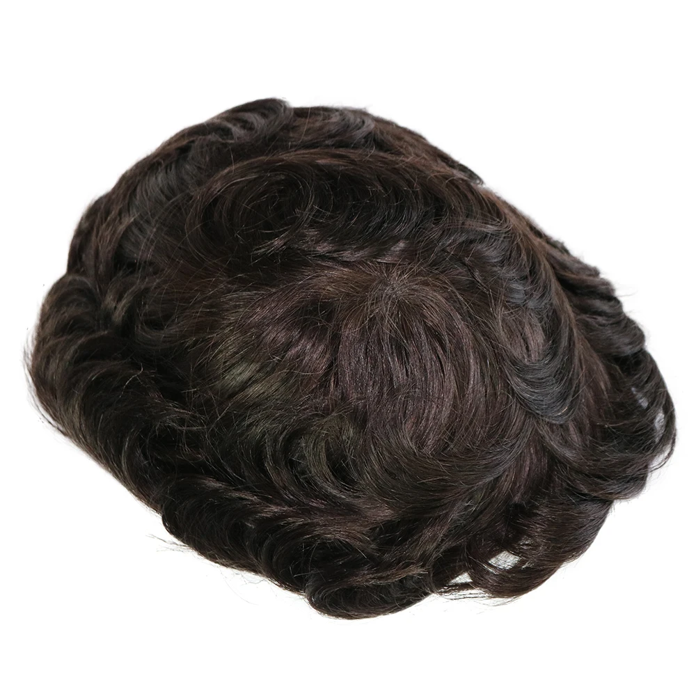 Natural Human Hair Men Toupee Natural Hairline Durable Full PU 0.1mm Base Black Grey Undetectable Man Wigs Capillary Prosthesis
