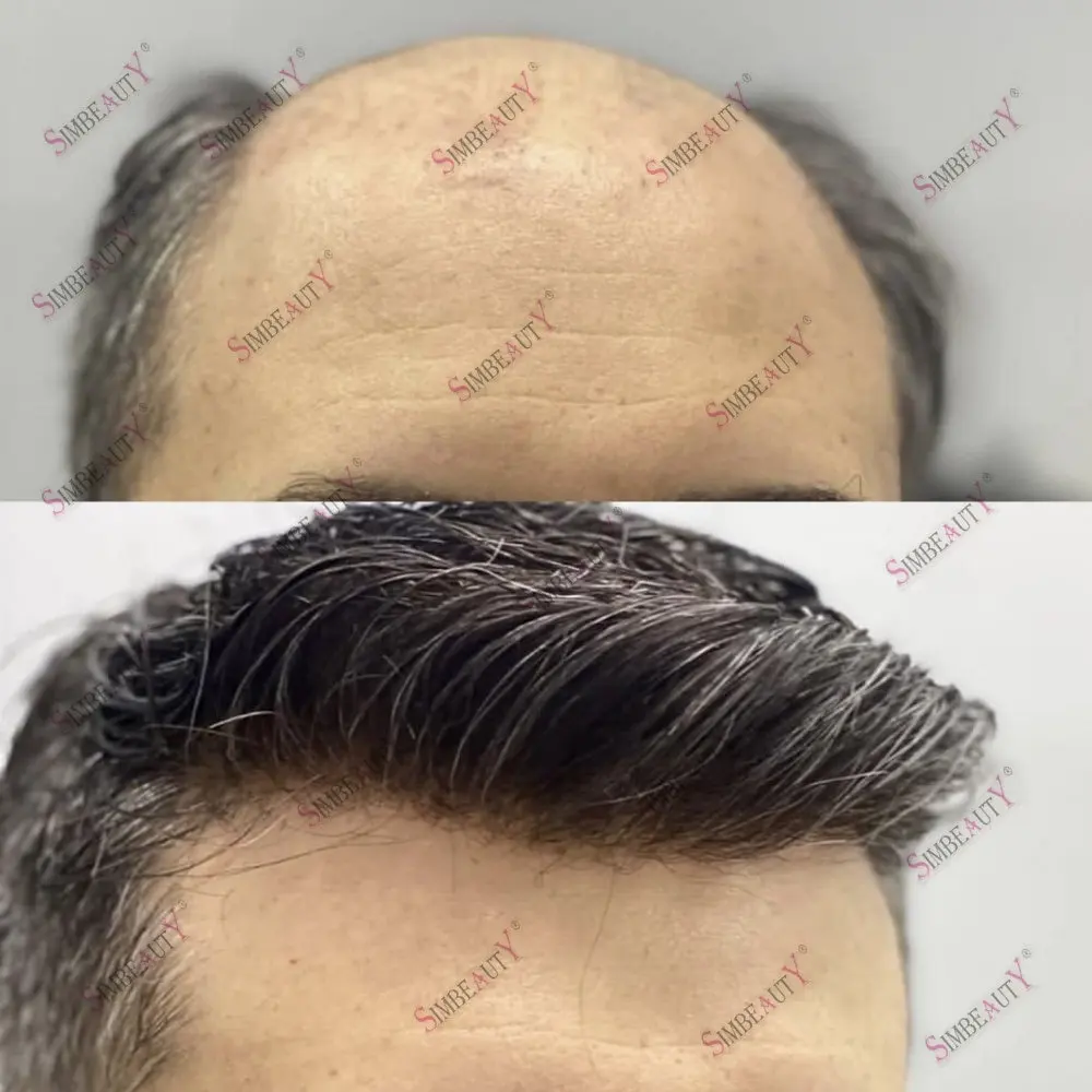 Natural Human Hair Men Toupee Natural Hairline Durable Full PU 0.1mm Base Black Grey Undetectable Man Wigs Capillary Prosthesis