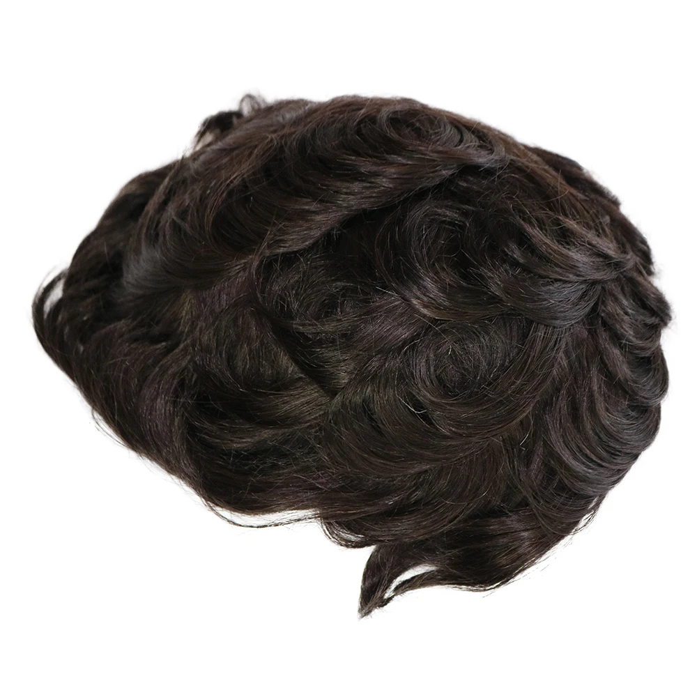 Natural Human Hair Men Toupee Natural Hairline Durable Full PU 0.1mm Base Black Grey Undetectable Man Wigs Capillary Prosthesis