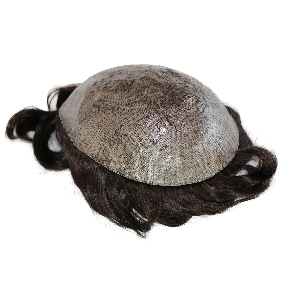 Natural Human Hair Men Toupee Natural Hairline Durable Full PU 0.1mm Base Black Grey Undetectable Man Wigs Capillary Prosthesis
