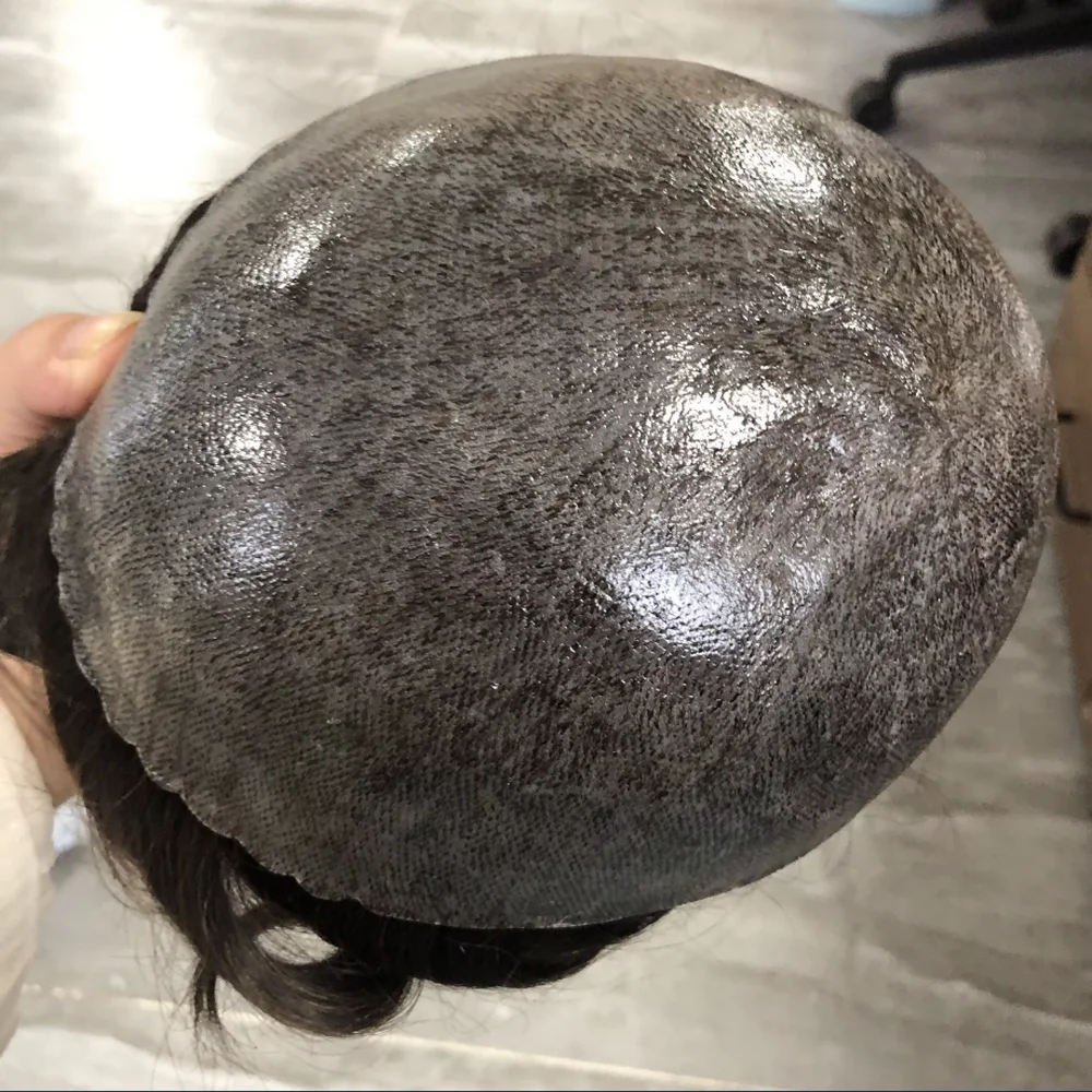 Natural Human Hair Men Toupee Natural Hairline Durable Full PU 0.1mm Base Black Grey Undetectable Man Wigs Capillary Prosthesis