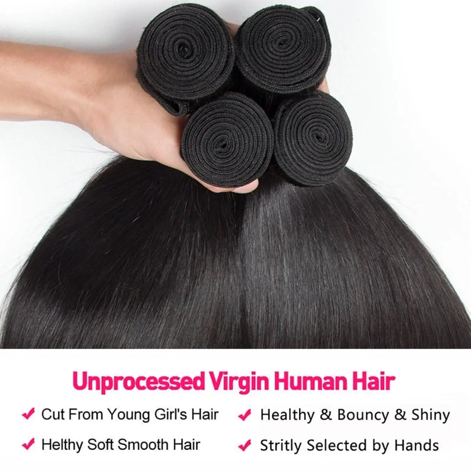 Straight Brazilian Human Hair 3 Bundles with 13x4 Frontal 100% Virgin Hair Natural Hairline Straight Bundles with 4x4 Closure