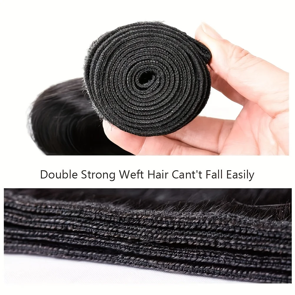 Straight Brazilian Human Hair 3 Bundles with 13x4 Frontal 100% Virgin Hair Natural Hairline Straight Bundles with 4x4 Closure
