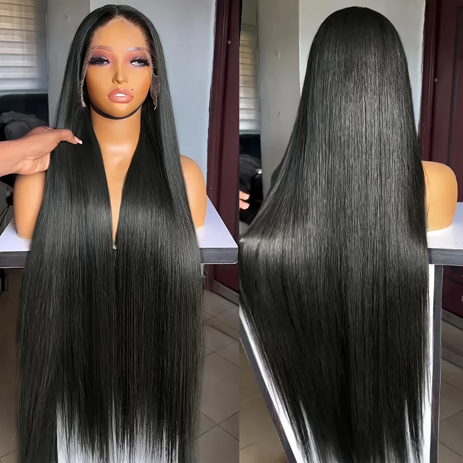 Straight Brazilian Human Hair 3 Bundles with 13x4 Frontal 100% Virgin Hair Natural Hairline Straight Bundles with 4x4 Closure