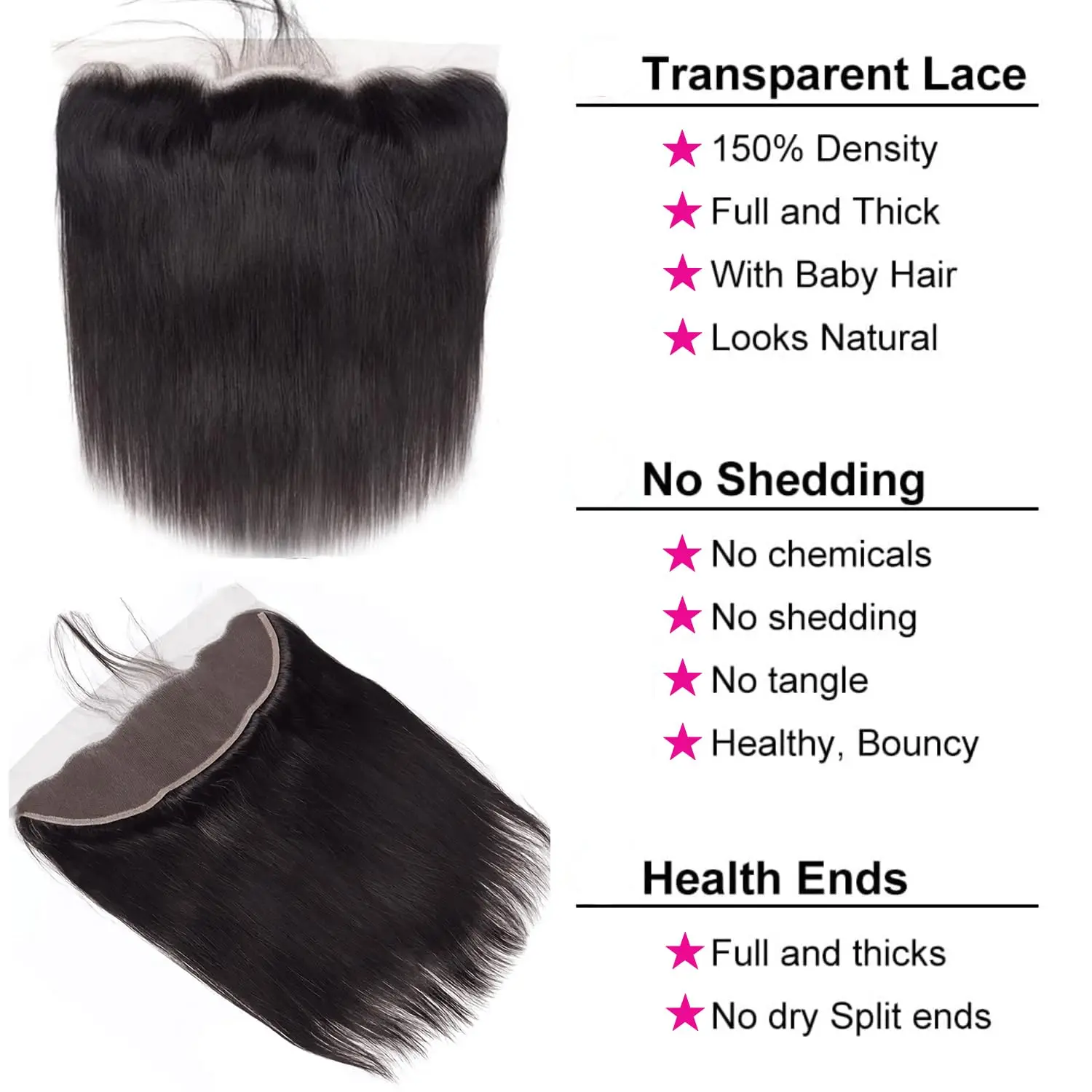 Straight Brazilian Human Hair 3 Bundles with 13x4 Frontal 100% Virgin Hair Natural Hairline Straight Bundles with 4x4 Closure