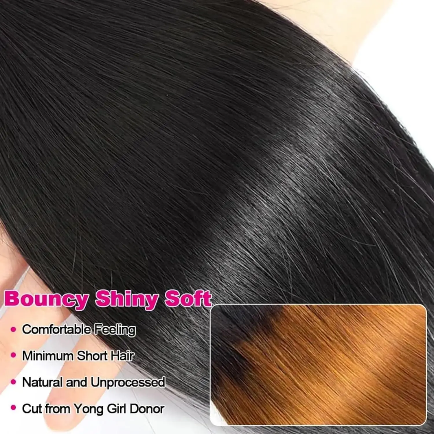 Straight Brazilian Human Hair 3 Bundles with 13x4 Frontal 100% Virgin Hair Natural Hairline Straight Bundles with 4x4 Closure