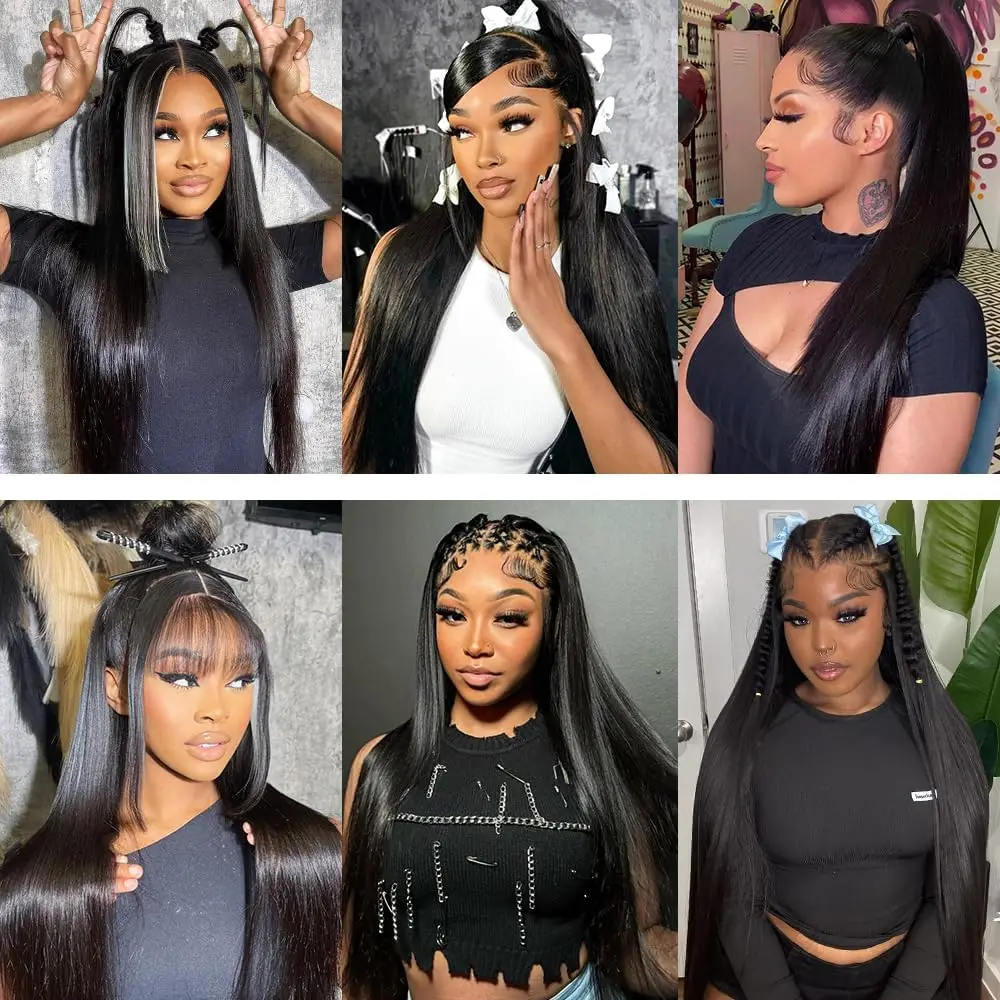 Straight Brazilian Human Hair 3 Bundles with 13x4 Frontal 100% Virgin Hair Natural Hairline Straight Bundles with 4x4 Closure
