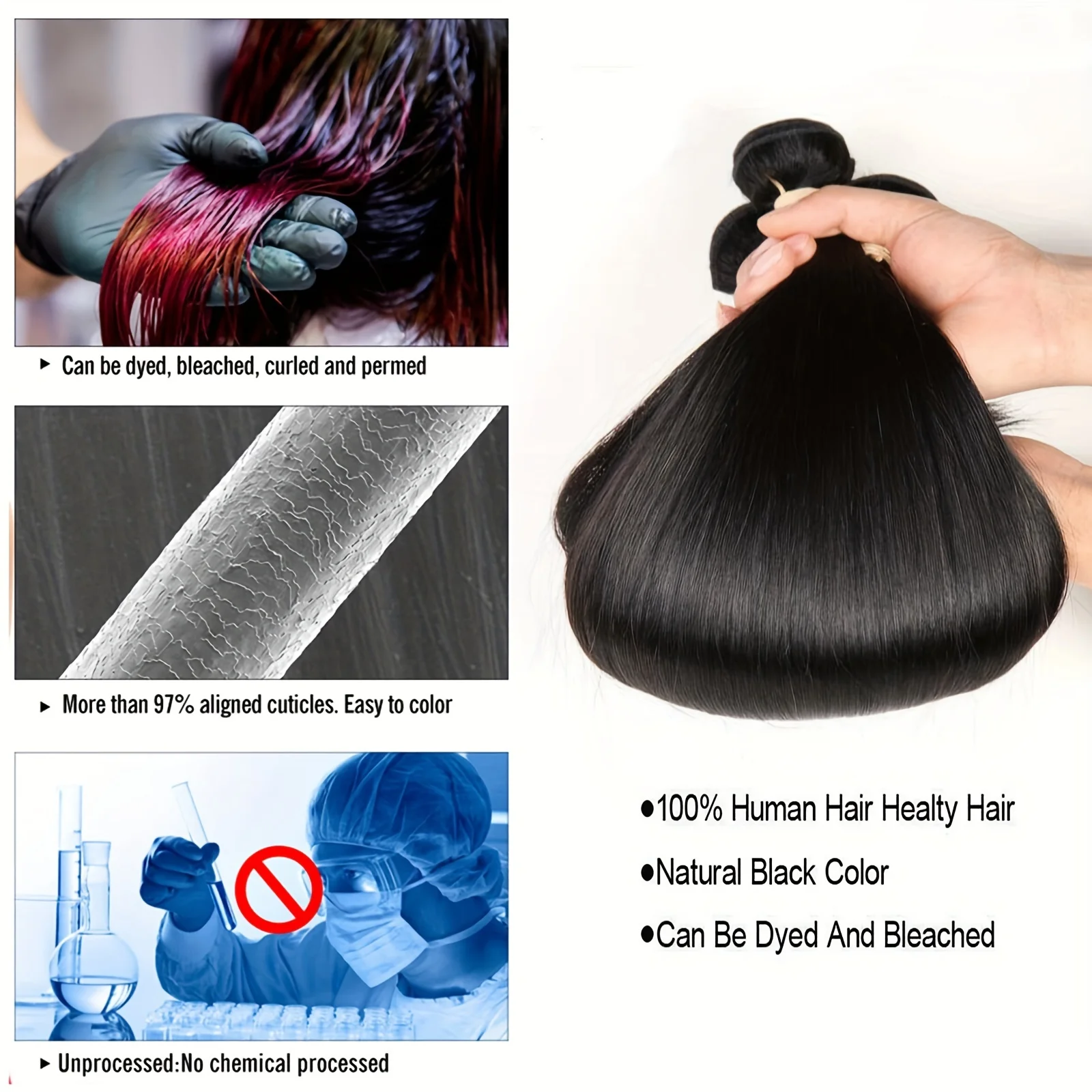 Straight Brazilian Human Hair 3 Bundles with 13x4 Frontal 100% Virgin Hair Natural Hairline Straight Bundles with 4x4 Closure