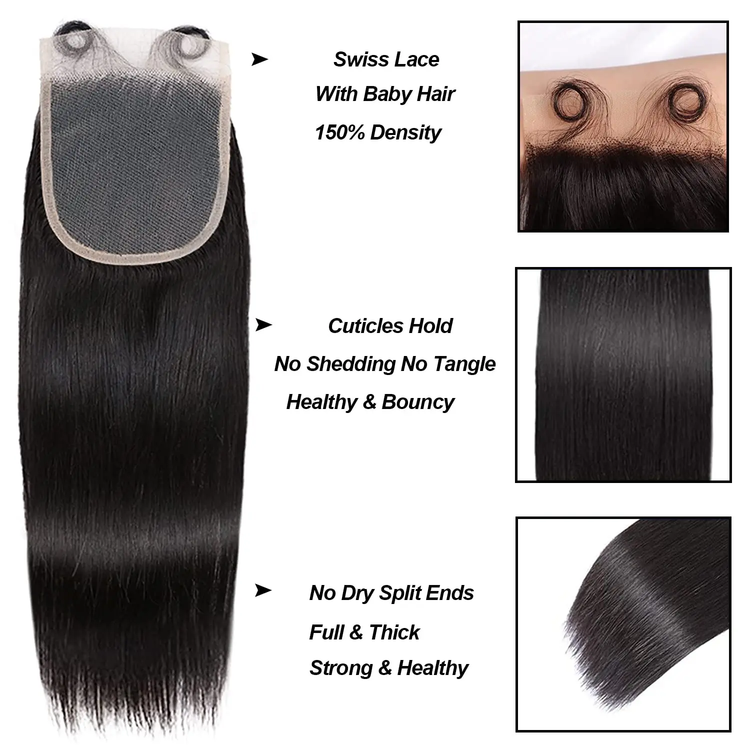 Straight Brazilian Human Hair 3 Bundles with 13x4 Frontal 100% Virgin Hair Natural Hairline Straight Bundles with 4x4 Closure