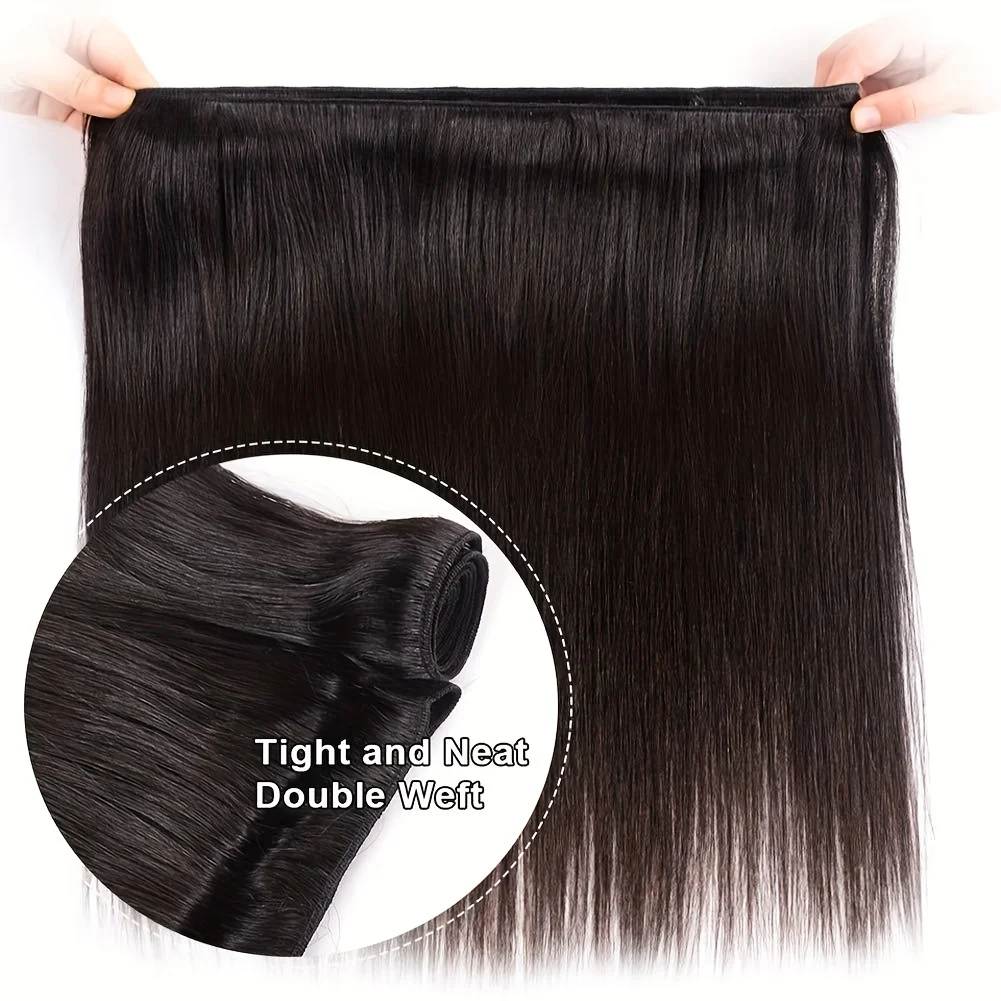 Straight Brazilian Human Hair 3 Bundles with 13x4 Frontal 100% Virgin Hair Natural Hairline Straight Bundles with 4x4 Closure