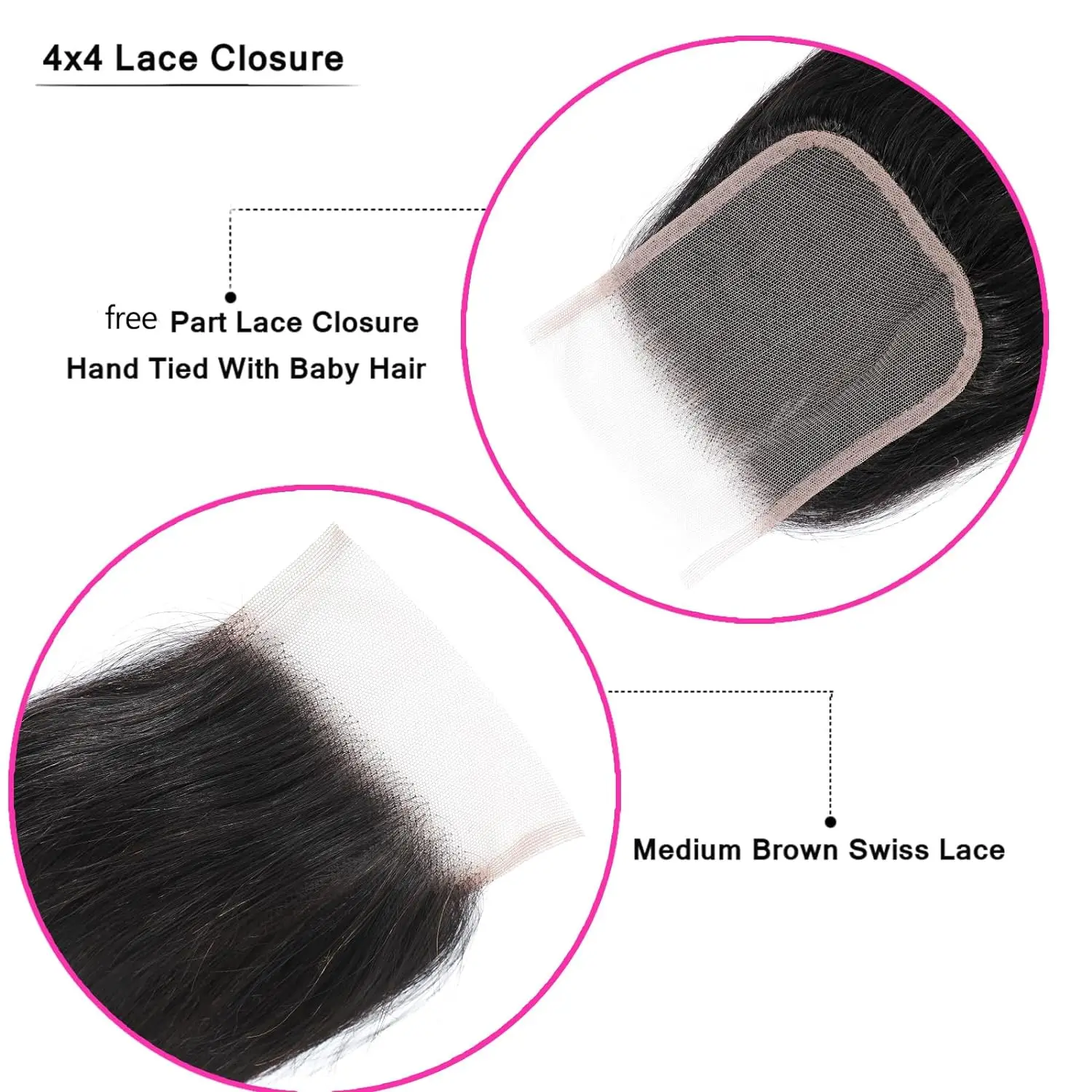 Straight Brazilian Human Hair 3 Bundles with 13x4 Frontal 100% Virgin Hair Natural Hairline Straight Bundles with 4x4 Closure