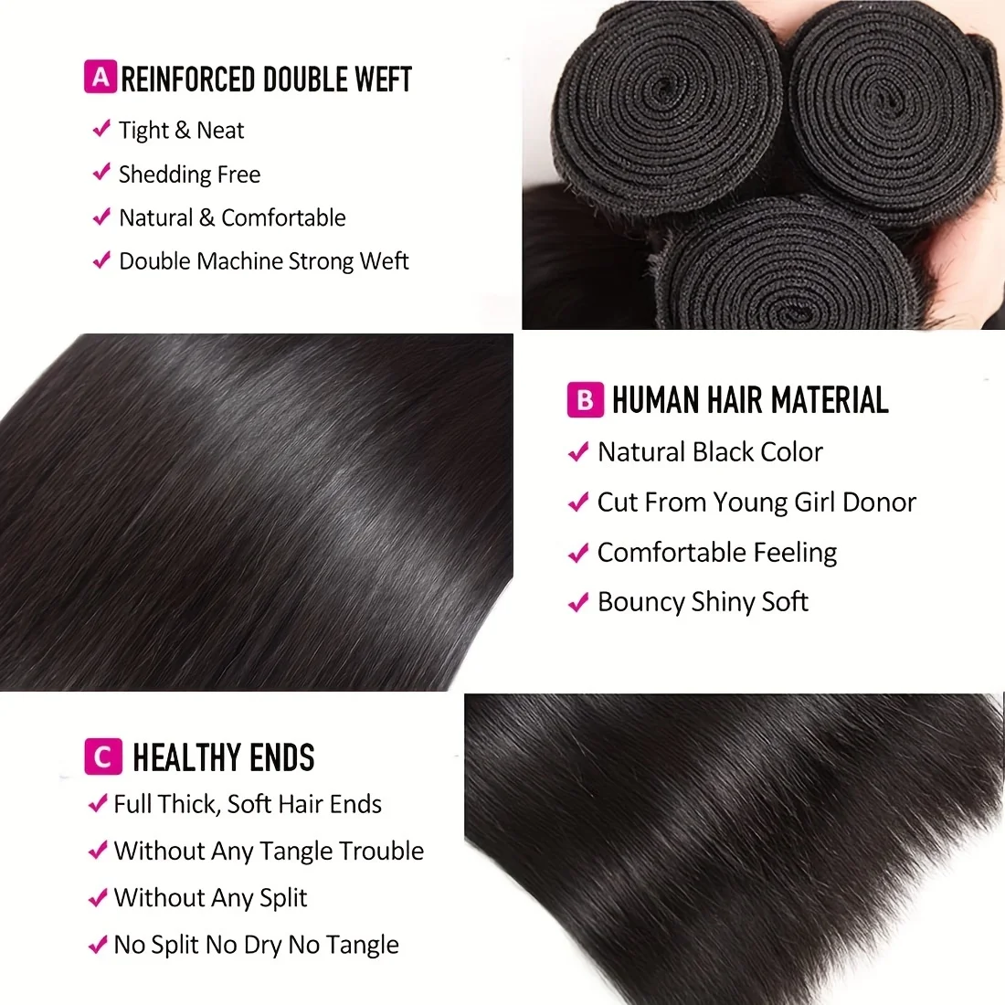 Straight Brazilian Human Hair 3 Bundles with 13x4 Frontal 100% Virgin Hair Natural Hairline Straight Bundles with 4x4 Closure
