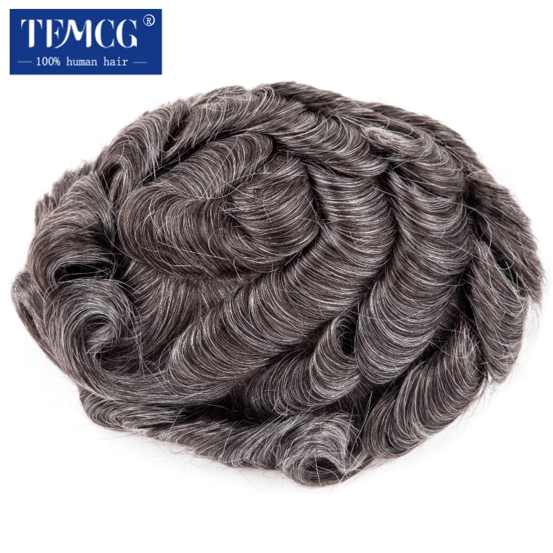 Double knotted Toupee Men 0.06-0.08mm PU Natural Hairline Men Wig Human Hair System Unit 6" Male Hair Prosthesis Soft Male Wig