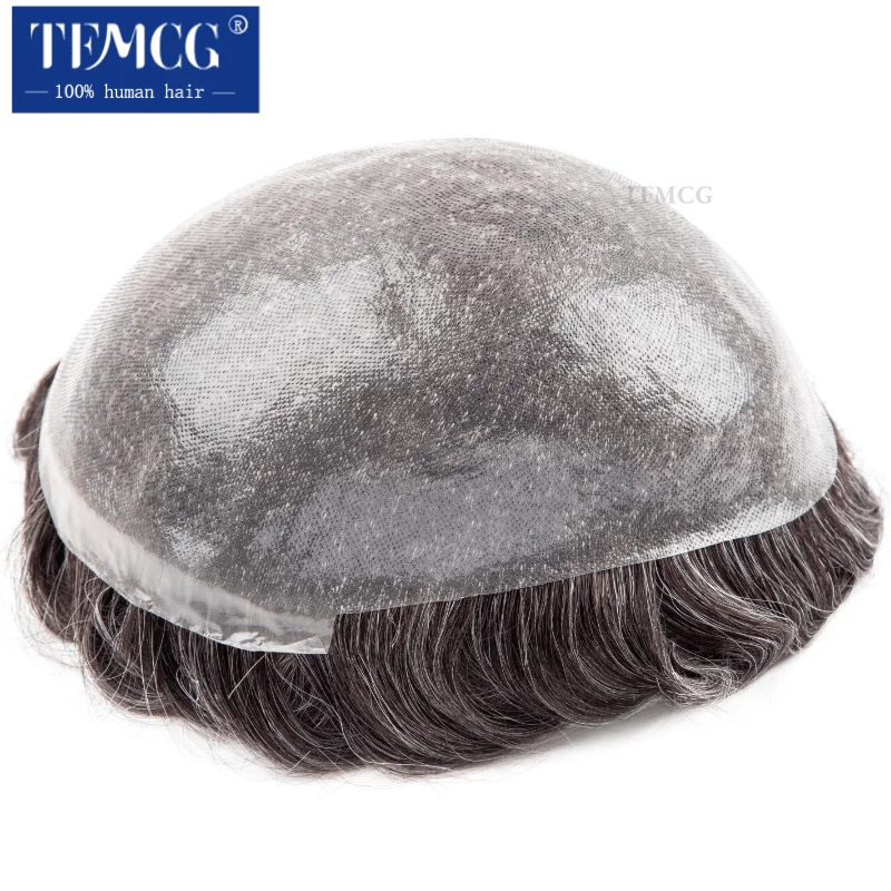 Double knotted Toupee Men 0.06-0.08mm PU Natural Hairline Men Wig Human Hair System Unit 6" Male Hair Prosthesis Soft Male Wig