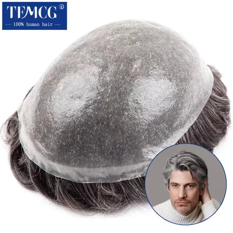 Double knotted Toupee Men 0.06-0.08mm PU Natural Hairline Men Wig Human Hair System Unit 6" Male Hair Prosthesis Soft Male Wig