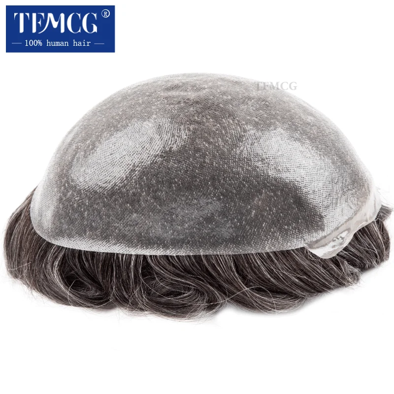 Double knotted Toupee Men 0.06-0.08mm PU Natural Hairline Men Wig Human Hair System Unit 6" Male Hair Prosthesis Soft Male Wig