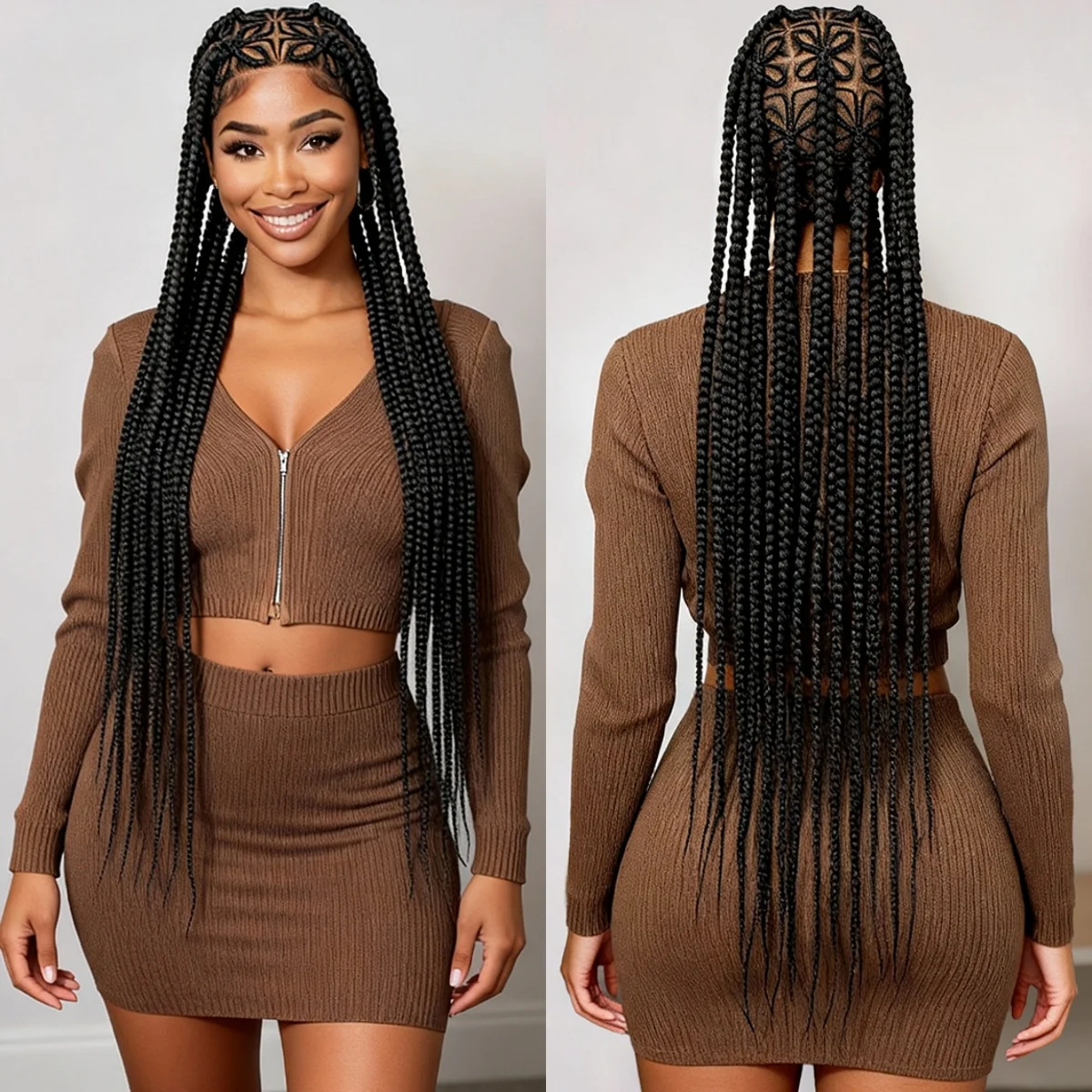 36in Full Lace Cornrow Braided Wigs Synthetic Natural Braiding Hair Wigs Box Braided Lace Wigs with Baby Hair for Black Women