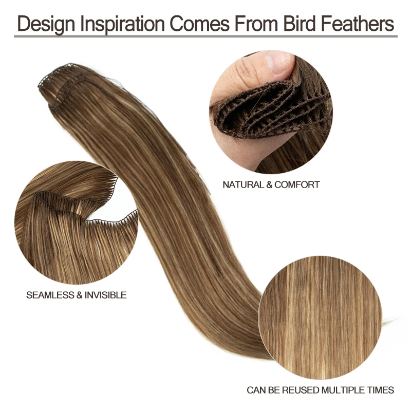VADES Invisible Feather Hair Extensions Human Hair Long Straight Hair Extension Natural Sew In Microring Hair Weft for Women