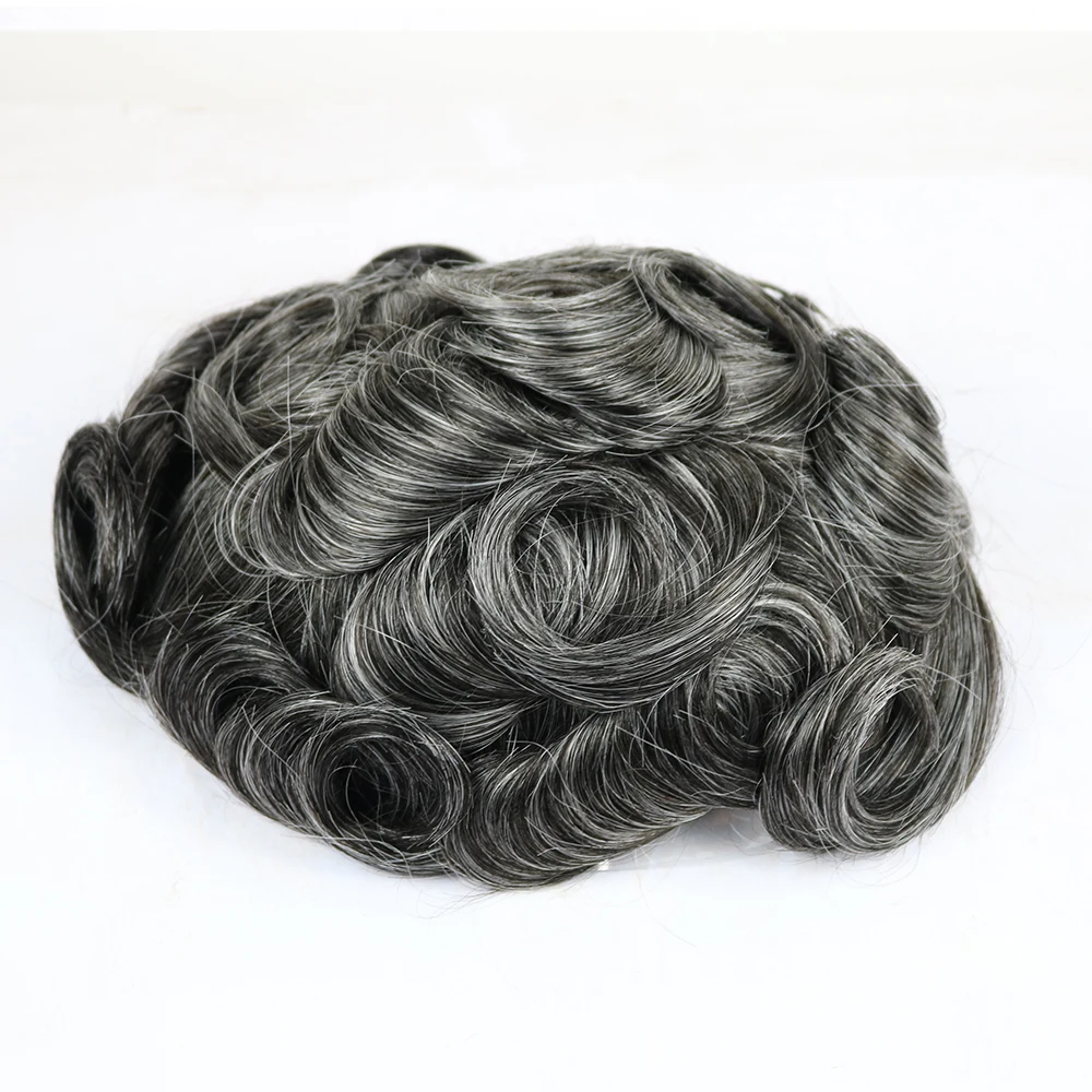 Natural Hairline 80%Density Super Thin 0.02mm Skin Invisible Grey 1B65 1B80 Men Toupee Real Human Hair Capillary Prosthes System