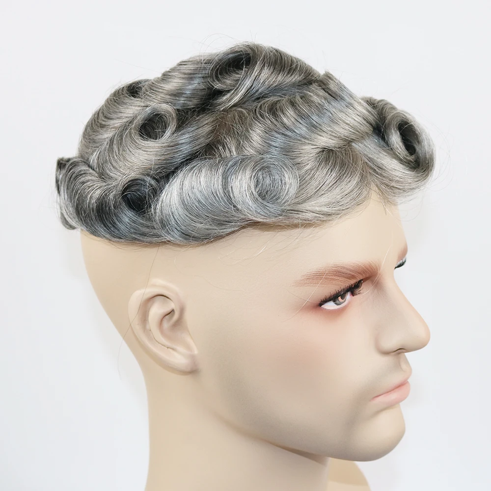 Natural Hairline 80%Density Super Thin 0.02mm Skin Invisible Grey 1B65 1B80 Men Toupee Real Human Hair Capillary Prosthes System