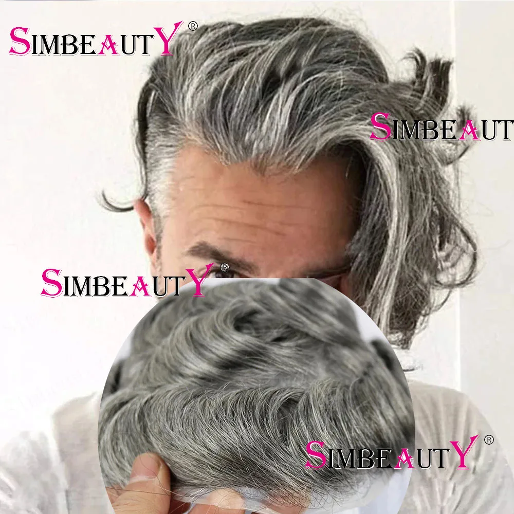Natural Hairline 80%Density Super Thin 0.02mm Skin Invisible Grey 1B65 1B80 Men Toupee Real Human Hair Capillary Prosthes System