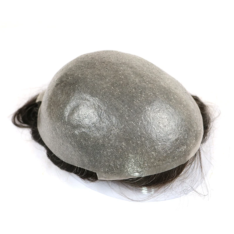 Natural Hairline 80%Density Super Thin 0.02mm Skin Invisible Grey 1B65 1B80 Men Toupee Real Human Hair Capillary Prosthes System