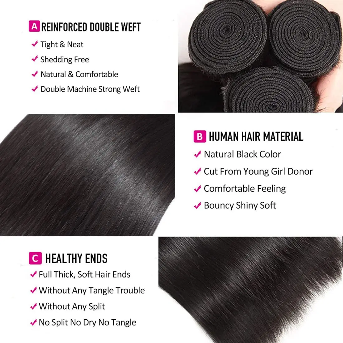 Straight Human Hair Bundles with Closure 100% Unprocessed Brazilian Human Hair 3 Bundles with Frontal 4x4 Closure with Baby Hair