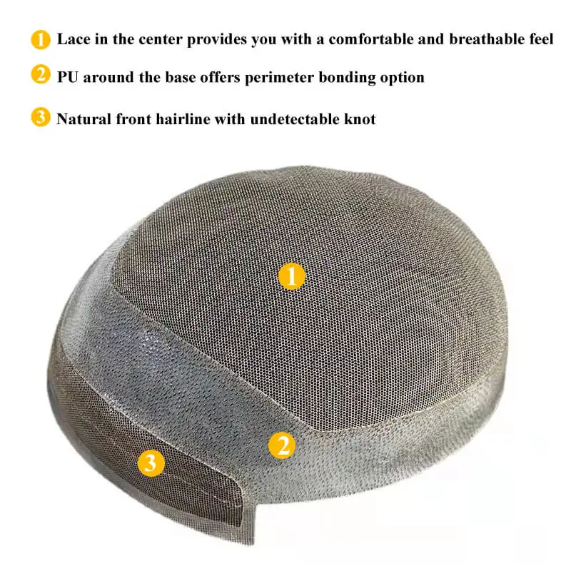 Hollywood-Toupee Lace & PU Base Human Hair Replacement System Unit Toupee Wig For Men Durable Male Hair Prosthesis Men's Wigs