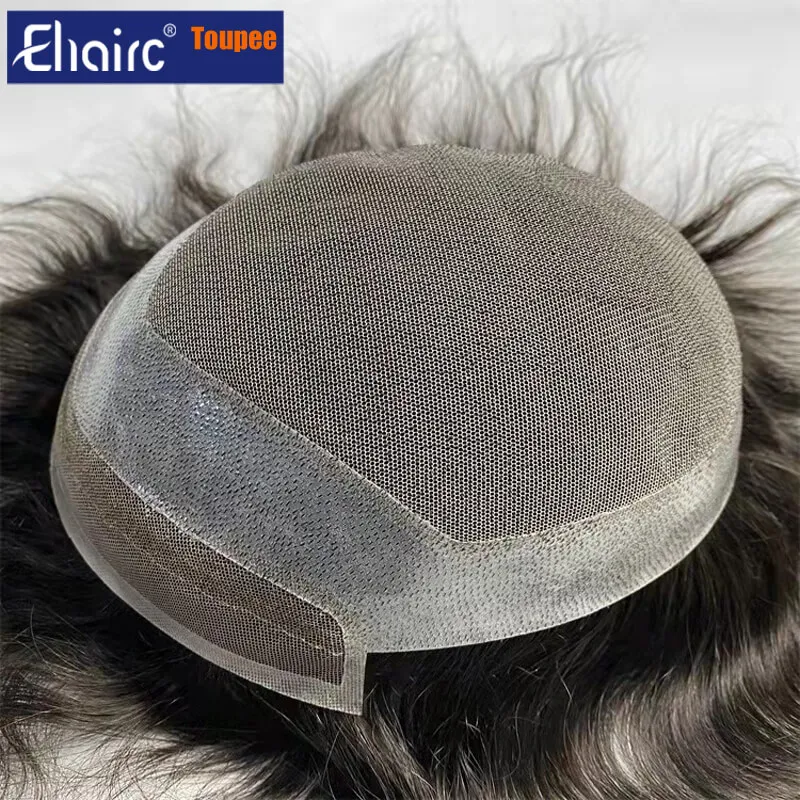 Hollywood-Toupee Lace & PU Base Human Hair Replacement System Unit Toupee Wig For Men Durable Male Hair Prosthesis Men's Wigs