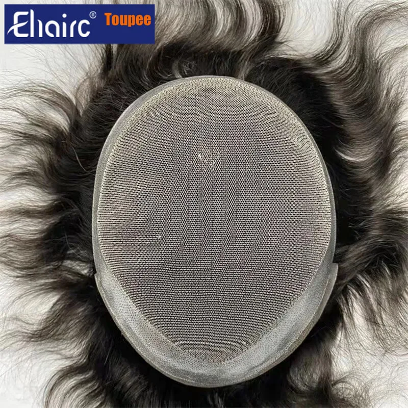 Hollywood-Toupee Lace & PU Base Human Hair Replacement System Unit Toupee Wig For Men Durable Male Hair Prosthesis Men's Wigs