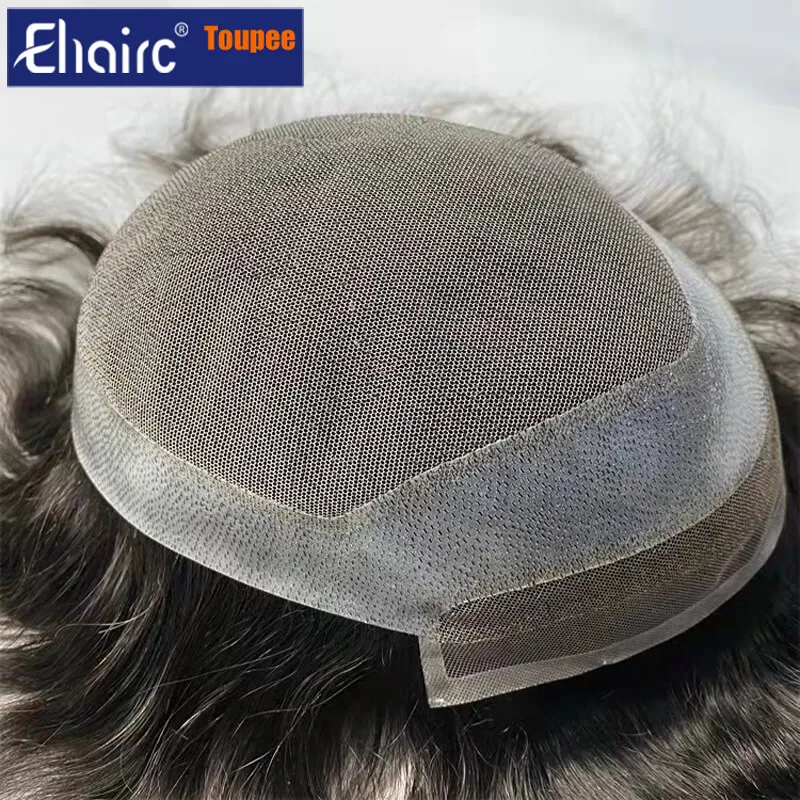 Hollywood-Toupee Lace & PU Base Human Hair Replacement System Unit Toupee Wig For Men Durable Male Hair Prosthesis Men's Wigs