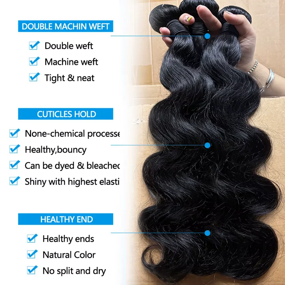 YOCYTU Human Hair Bundles With Closure 20 22 24 Inch Body Wave Bundles Human Hair With 2x6 HD Closure For Women 3 Days Delivery