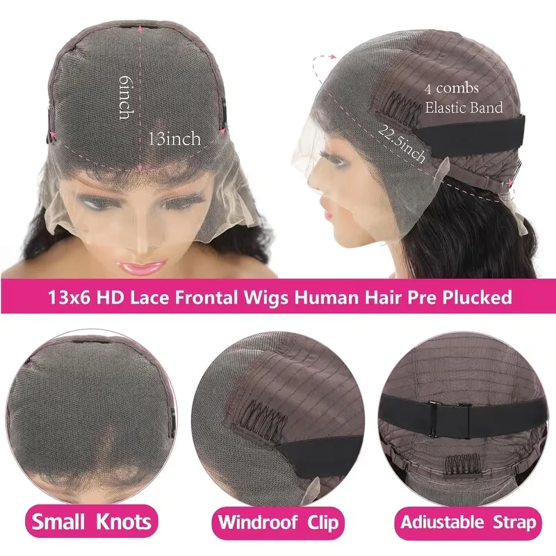 Bob Human Hair Wigs with HD Lace Front 13x6 200% Brazilian Hair Ready to Wear Natural Hairline  Soft and Full Hair Breathable and Lightweight Wig Cap