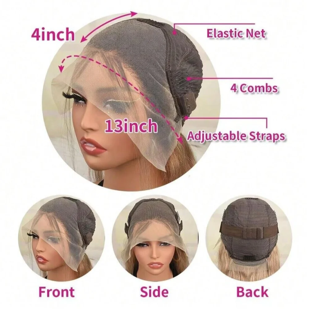 200 Density Ombre Ash Blonde Straight Wigs with Dark Root HD Transparent 13x4 Lace Front Human Hair Wig Brazilian For Women