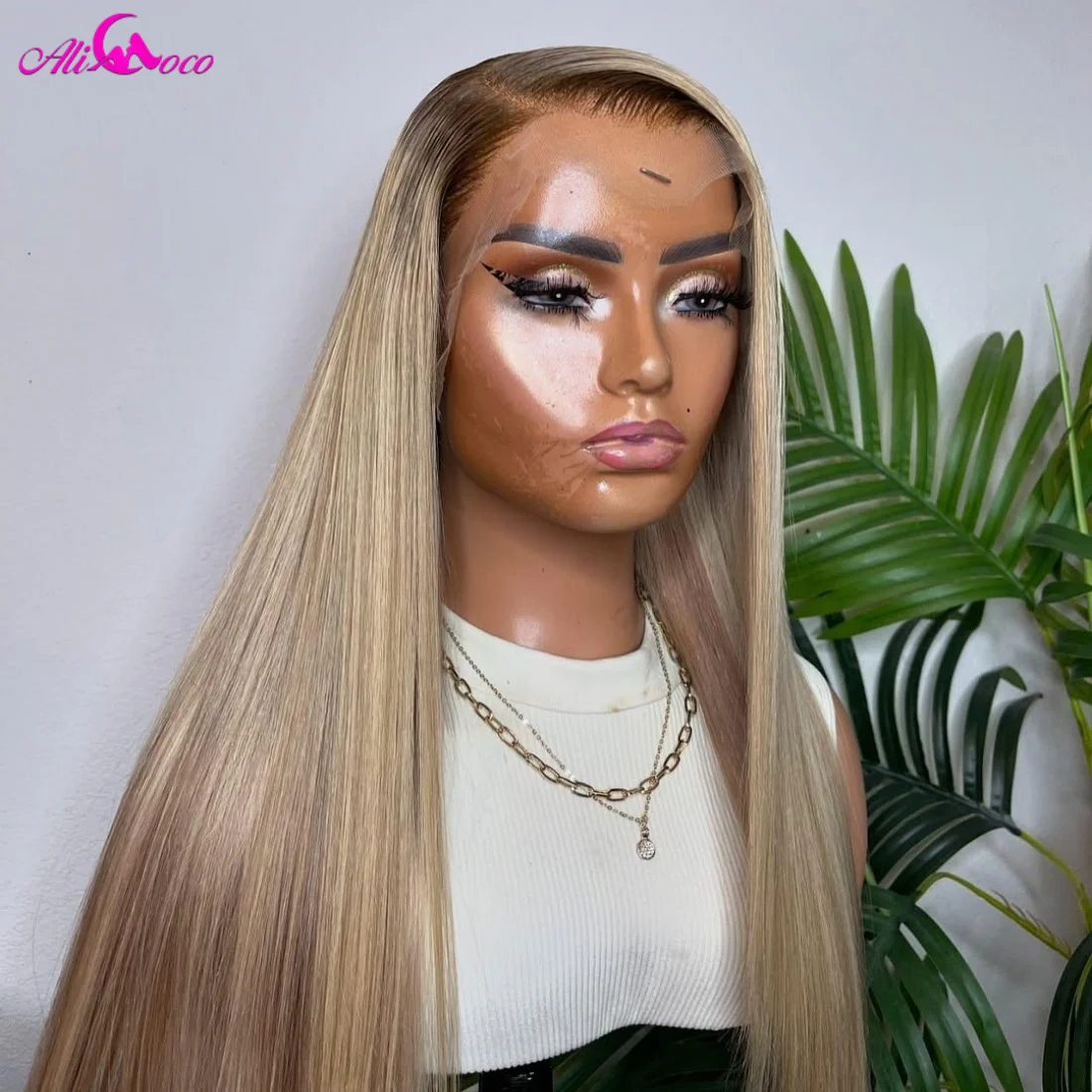 200 Density Ombre Ash Blonde Straight Wigs with Dark Root HD Transparent 13x4 Lace Front Human Hair Wig Brazilian For Women