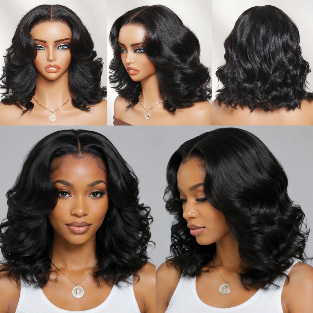 UNICE Layered Blowout Wavy Bob Wig Human Hair Glueless Wig With Drawstring 150% Density