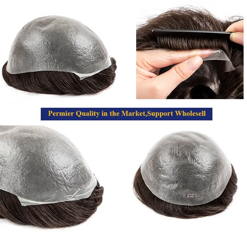 0.02-0.03MM Toupee Men Truly Ultra-Thin Microskin Male Hair Prosthesis Premier Toupee for Men Men's Wig 100% Human Hair System