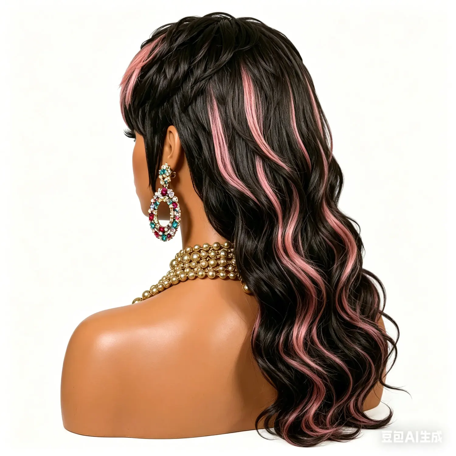 Mullet Wig for Women Human Hair Wig Full Machine Made Wig With Bangs Ombre Pink Highlight Pixie Cut Wig for Women Daily Use