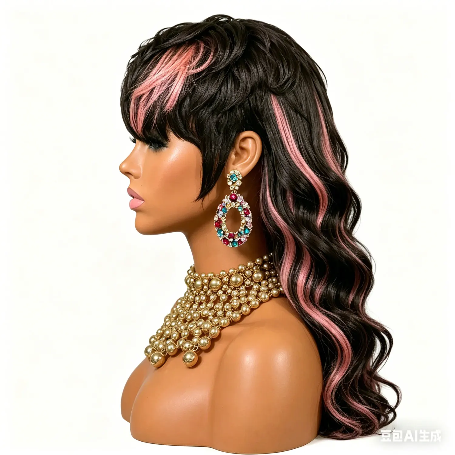 Mullet Wig for Women Human Hair Wig Full Machine Made Wig With Bangs Ombre Pink Highlight Pixie Cut Wig for Women Daily Use