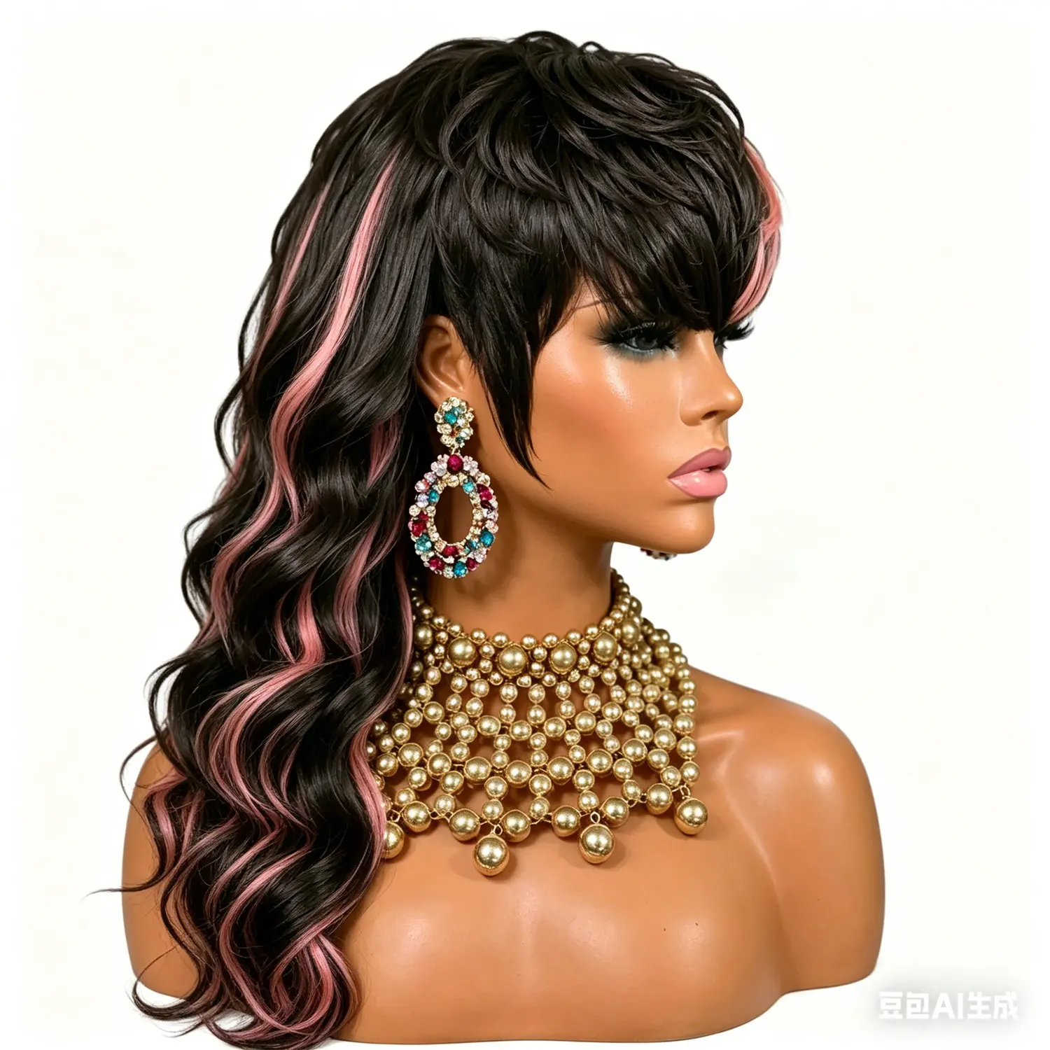 Mullet Wig for Women Human Hair Wig Full Machine Made Wig With Bangs Ombre Pink Highlight Pixie Cut Wig for Women Daily Use